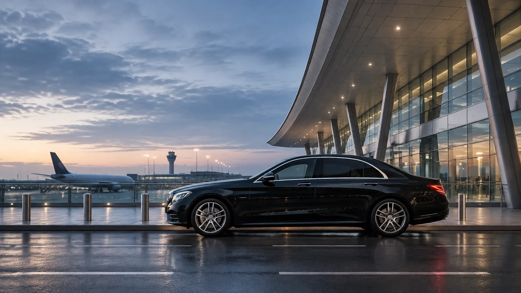 Chauffeur sedan at an airport terminal near Devonport